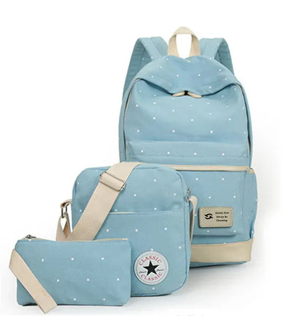 fresh Canvas Women Backpack big girl student book bag with purse laptop 3pcs set bag high quality ladies school bag for teenager