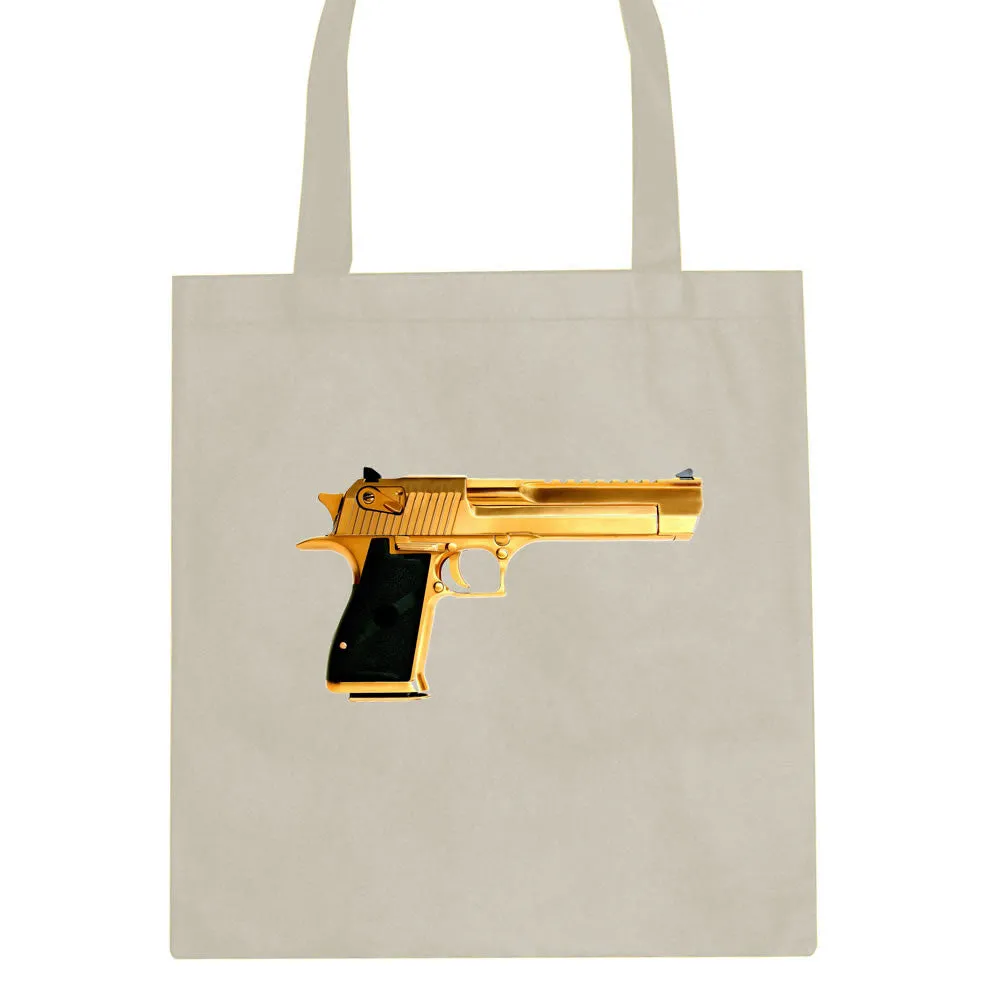 Gold Gun 9mm Revolver Chrome 45 Tote Bag