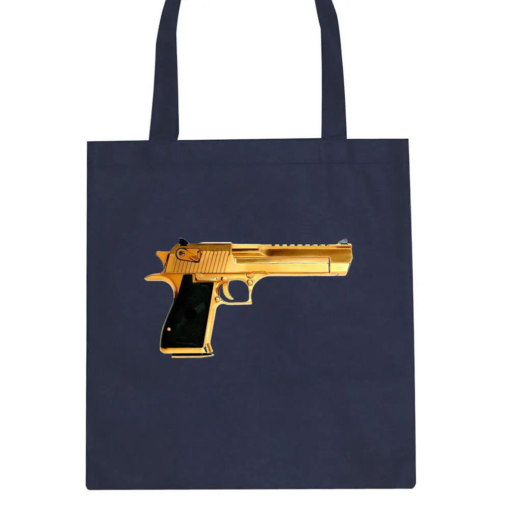 Gold Gun 9mm Revolver Chrome 45 Tote Bag