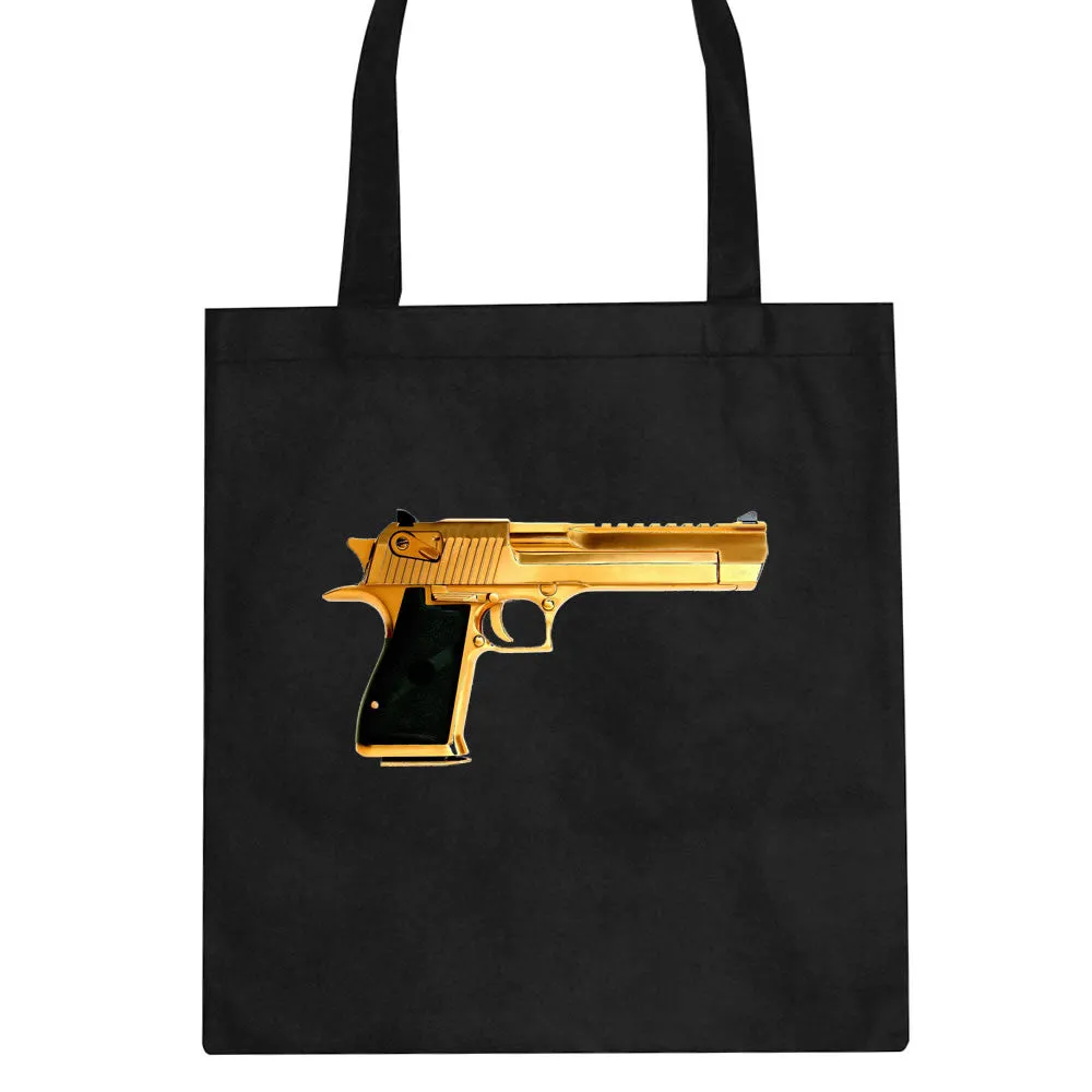 Gold Gun 9mm Revolver Chrome 45 Tote Bag