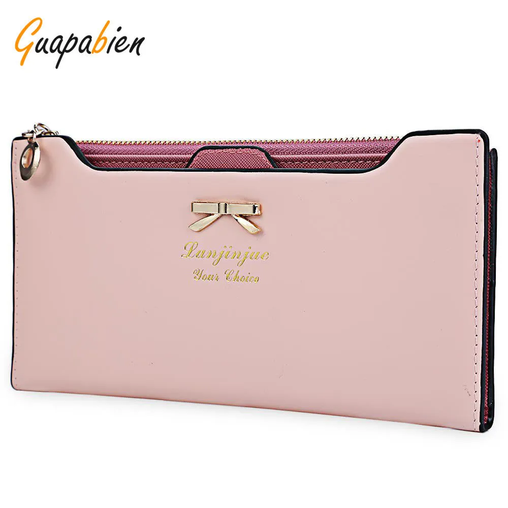 Guapabien Women Purse Long Bow Wallets Candy Color Wallet PU Thin Card Holders Purse Female Carteira Feminina Portefeuille Femme