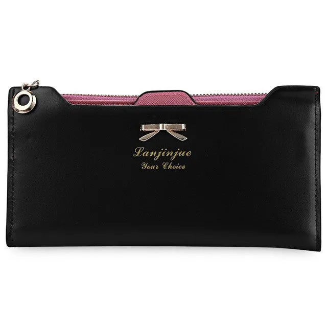 Guapabien Women Purse Long Bow Wallets Candy Color Wallet PU Thin Card Holders Purse Female Carteira Feminina Portefeuille Femme