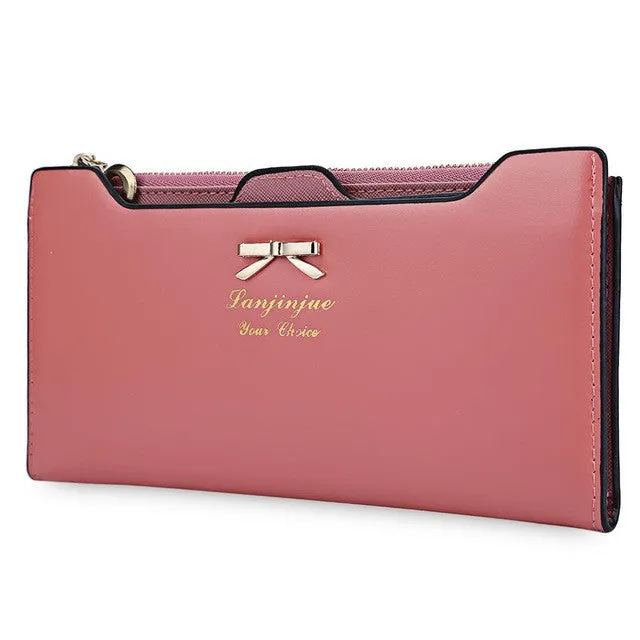 Guapabien Women Purse Long Bow Wallets Candy Color Wallet PU Thin Card Holders Purse Female Carteira Feminina Portefeuille Femme