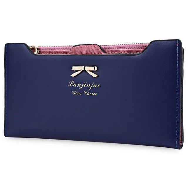 Guapabien Women Purse Long Bow Wallets Candy Color Wallet PU Thin Card Holders Purse Female Carteira Feminina Portefeuille Femme