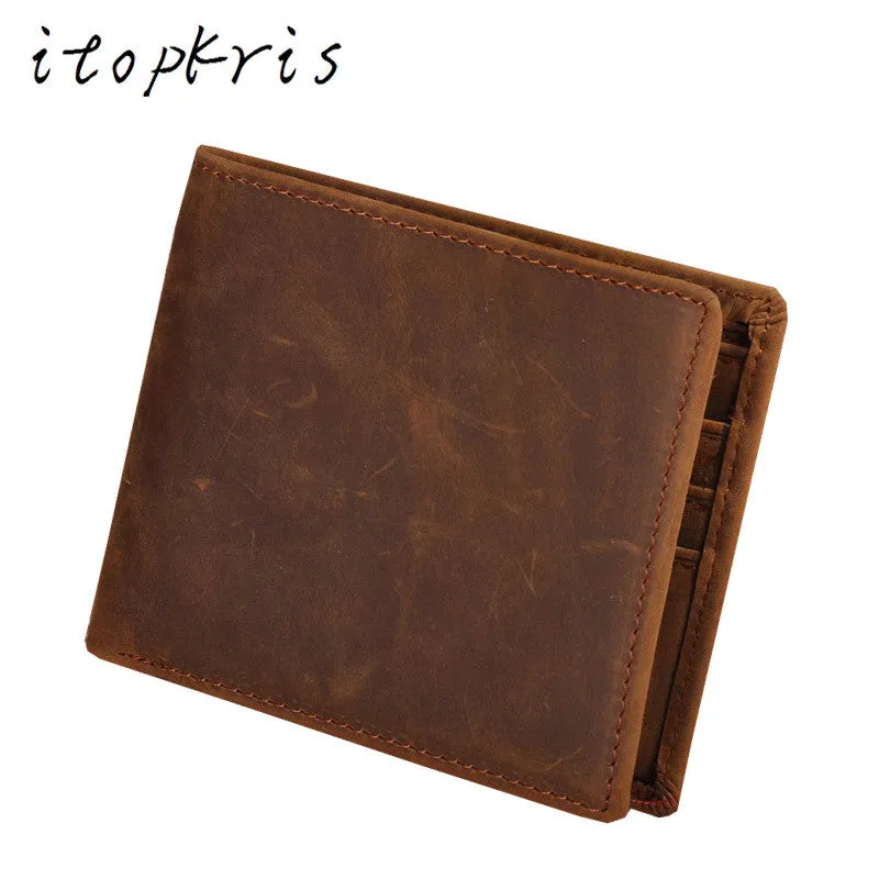 High Quality 100% Genuine Leather Wallet Men Business Credit Card Holder Fashion Retro Male Short Coin Purse Cardholder