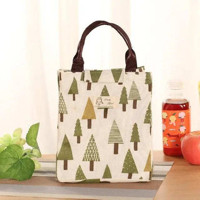 Insulated Portable Lunch Bag Cartoon Animals Canvas Thermal Food Picnic Lunch Bags For Women Kids Cooler Lunch Box Bag Tote