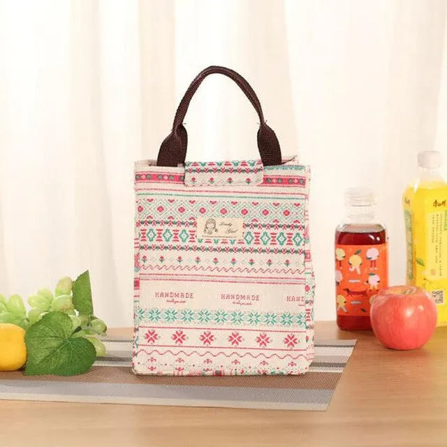 Insulated Portable Lunch Bag Cartoon Animals Canvas Thermal Food Picnic Lunch Bags For Women Kids Cooler Lunch Box Bag Tote