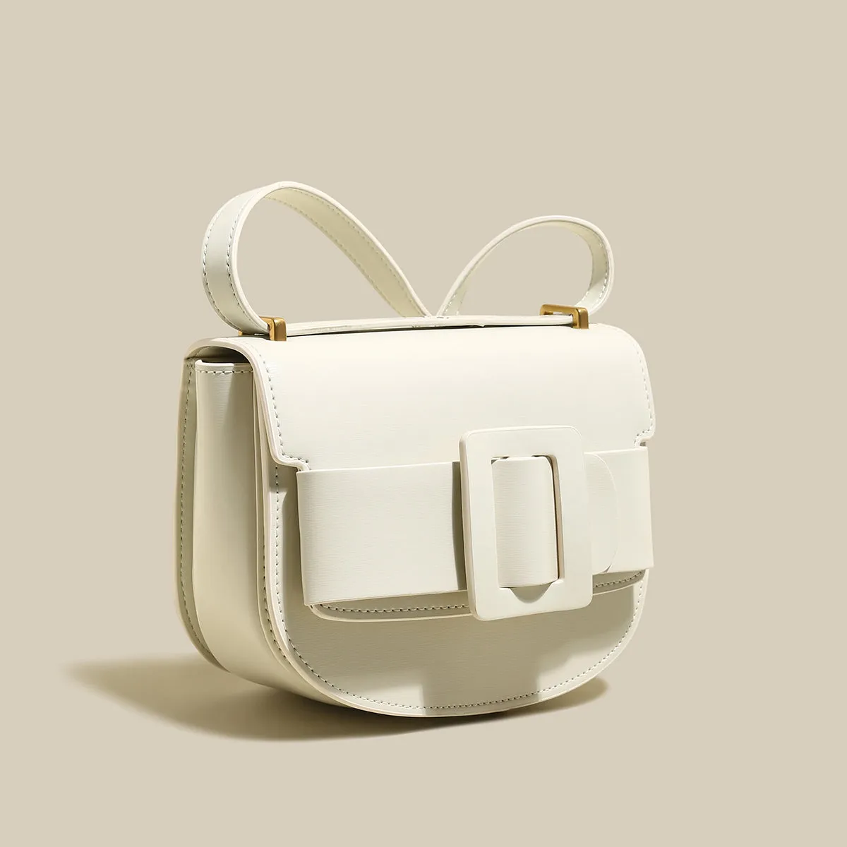 Ivory White Buckle Saddle Bag