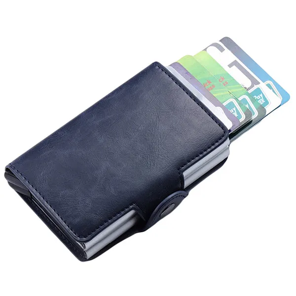 Leather RFID Wallet with Double Aluminum Card Holder for Men and Women