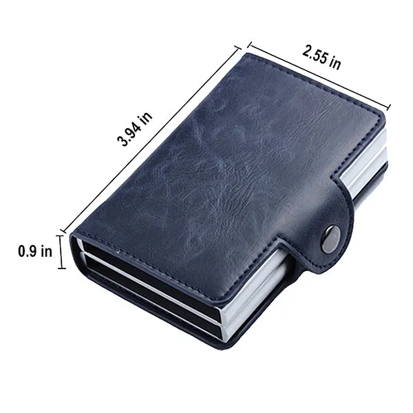 Leather RFID Wallet with Double Aluminum Card Holder for Men and Women