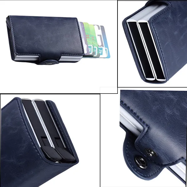 Leather RFID Wallet with Double Aluminum Card Holder for Men and Women