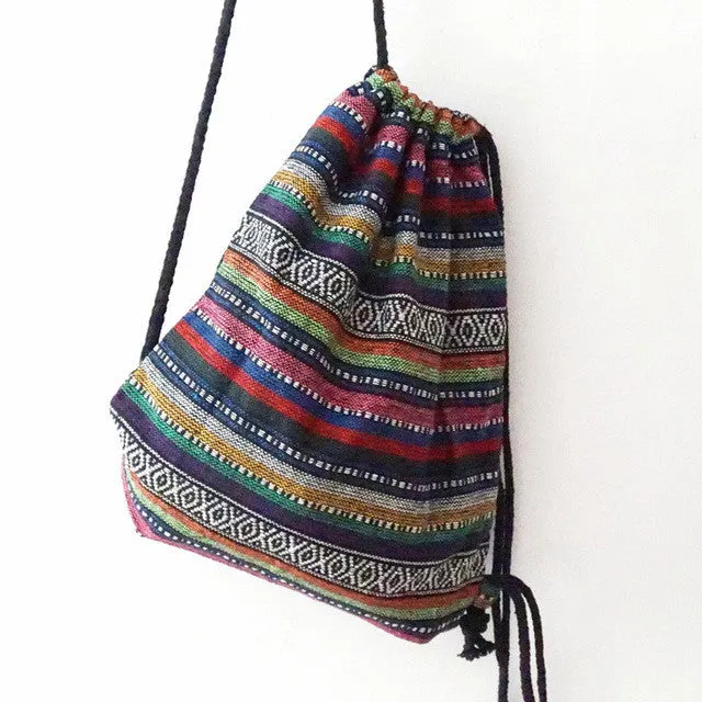 LilyHood Women Fabric Backpack Female Gypsy Bohemian Boho Chic Aztec Ibiza Tribal Ethnic Ibiza Brown Drawstring Rucksack Bags