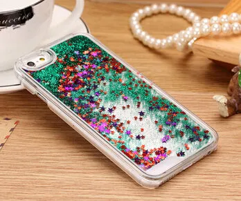 LOVECOM For iPhone 6 6S 7 Plus 4 4S 5 5S SE 5C Phone Cases Glitter Stars Dynamic Liquid Quicksand PC Hard Back Cover Capa Shell