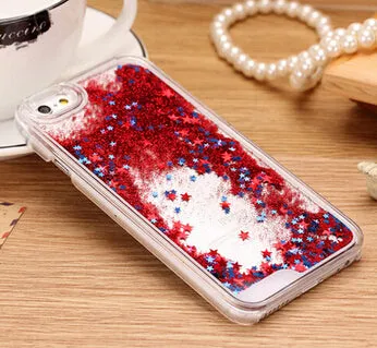 LOVECOM For iPhone 6 6S 7 Plus 4 4S 5 5S SE 5C Phone Cases Glitter Stars Dynamic Liquid Quicksand PC Hard Back Cover Capa Shell