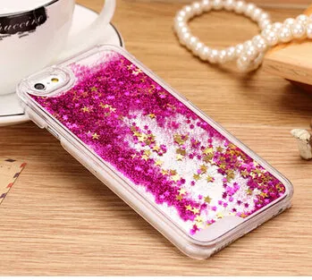 LOVECOM For iPhone 6 6S 7 Plus 4 4S 5 5S SE 5C Phone Cases Glitter Stars Dynamic Liquid Quicksand PC Hard Back Cover Capa Shell