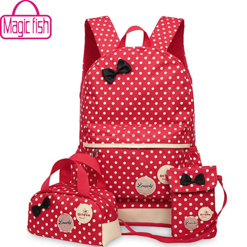 Magic fish School Bags For Teenagers girls backpack set women shoulder travel bags 3 Pcs/Set rucksack mochila backpacks LM3582mf