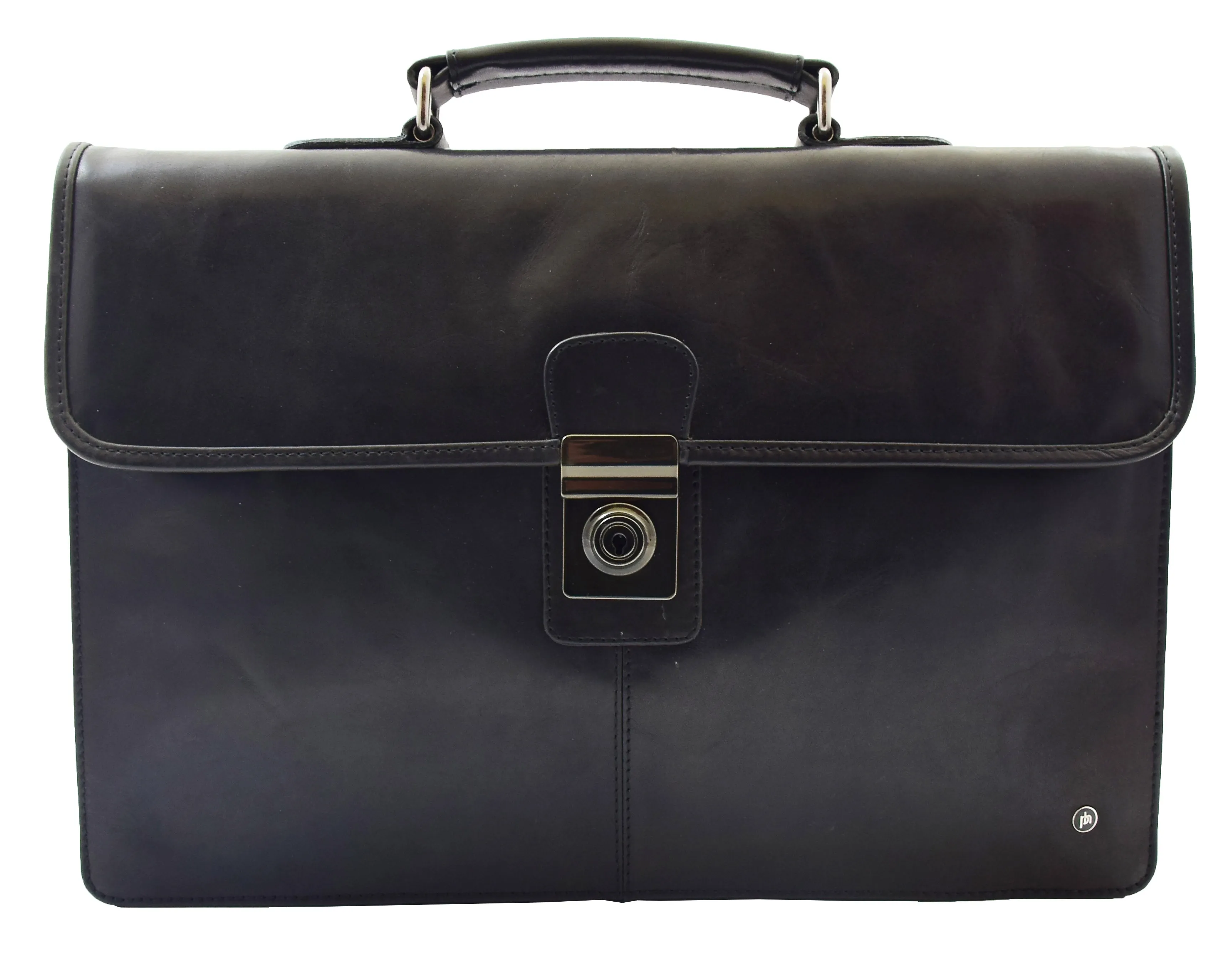 Mens Leather Slimline Briefcase Black Shoulder Office Bag David