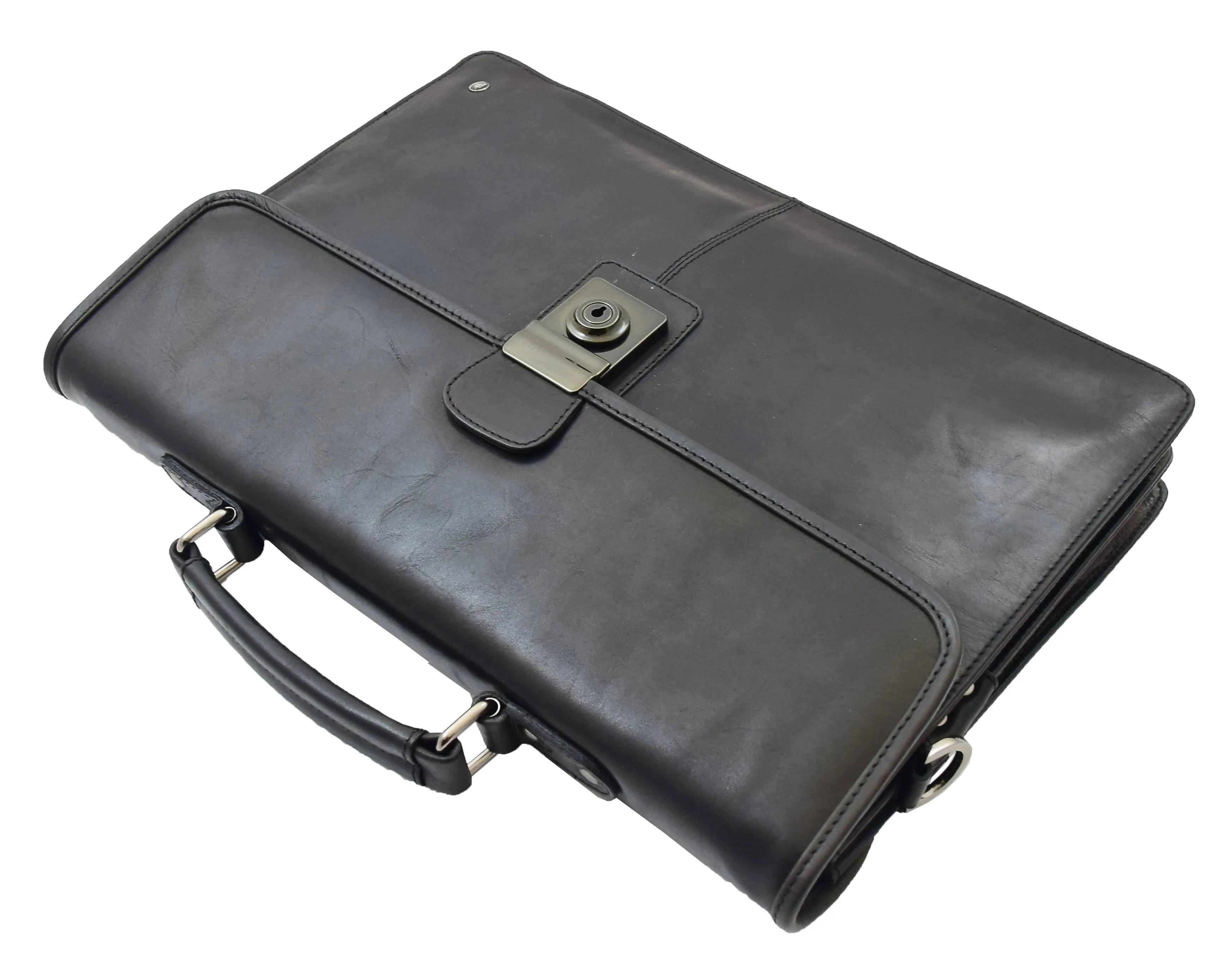 Mens Leather Slimline Briefcase Black Shoulder Office Bag David