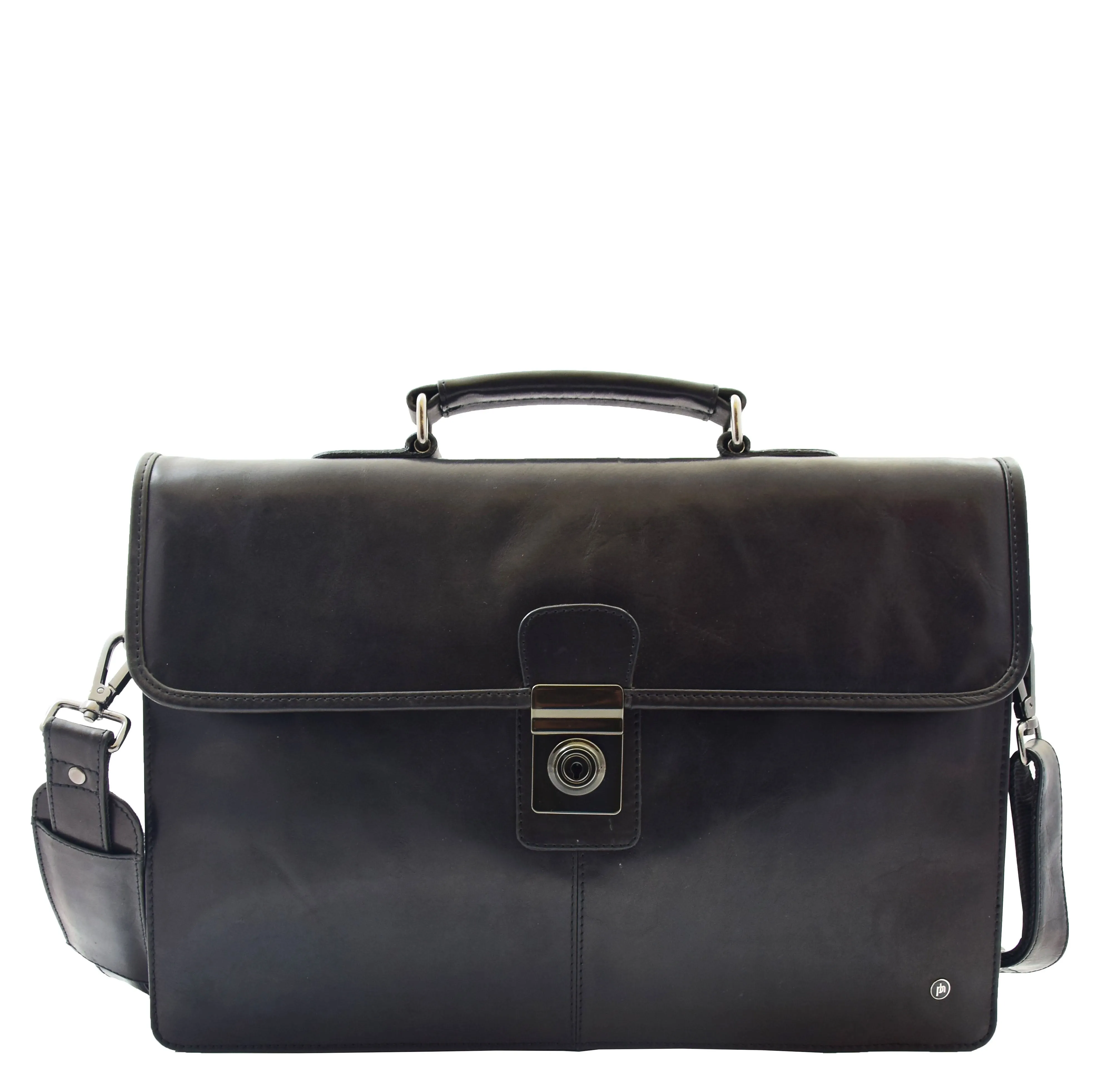 Mens Leather Slimline Briefcase Black Shoulder Office Bag David