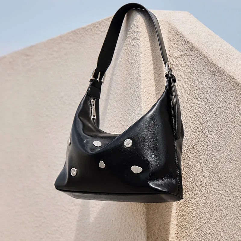 Metallic Studded Leather Underarm Bag