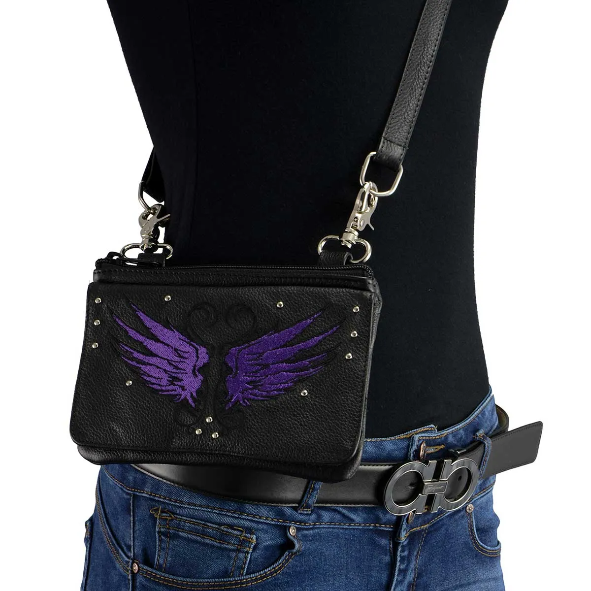 Milwaukee Leather MP8850 Ladies Leather 'Winged' Black and Purple