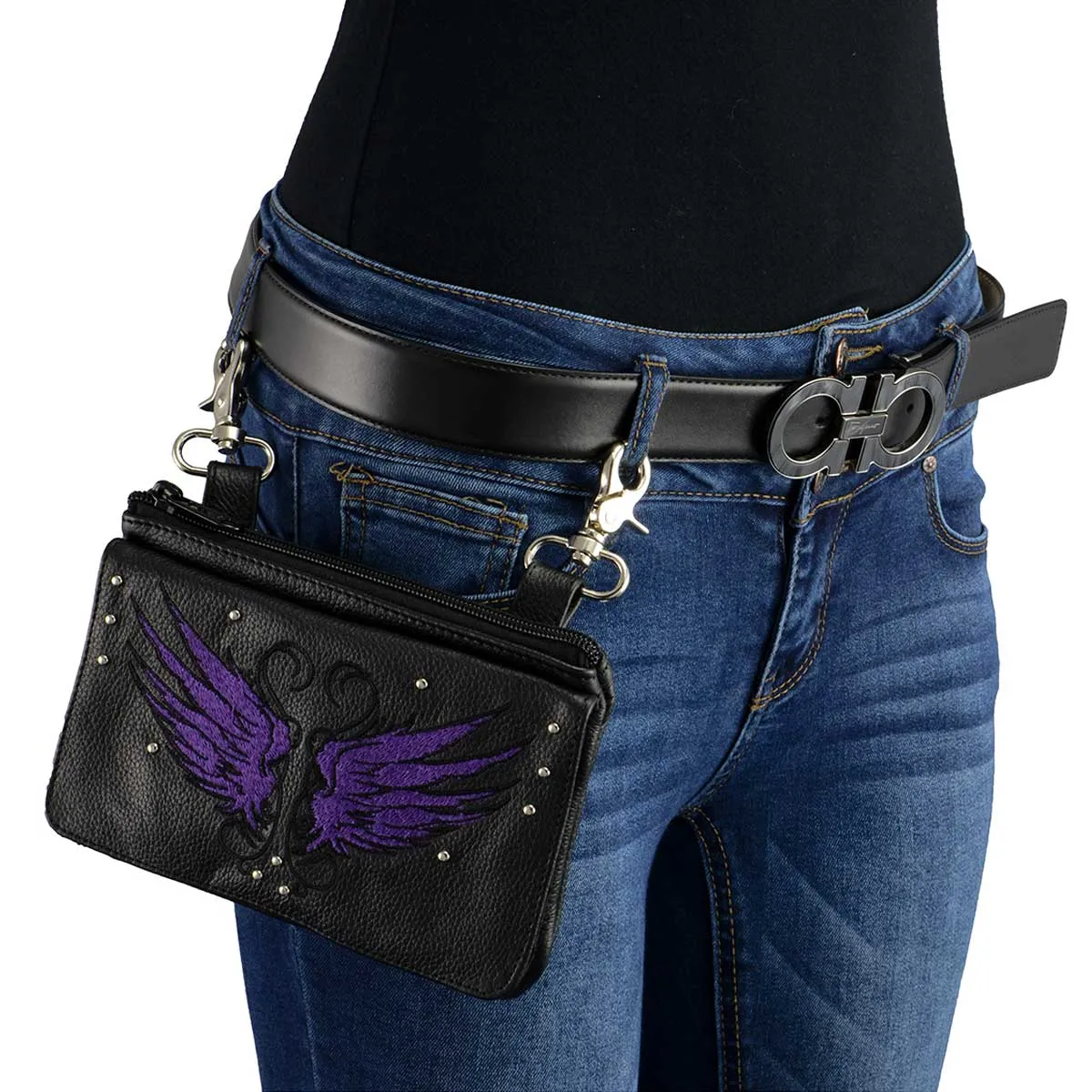 Milwaukee Leather MP8850 Ladies Leather 'Winged' Black and Purple