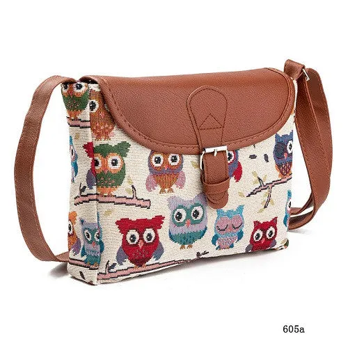 Miyahouse Summer Women Messenger Bags Flap Bag Lady Canvas Cartoon Owl Printed Crossbody Shoulder Bags Small Female Handbags