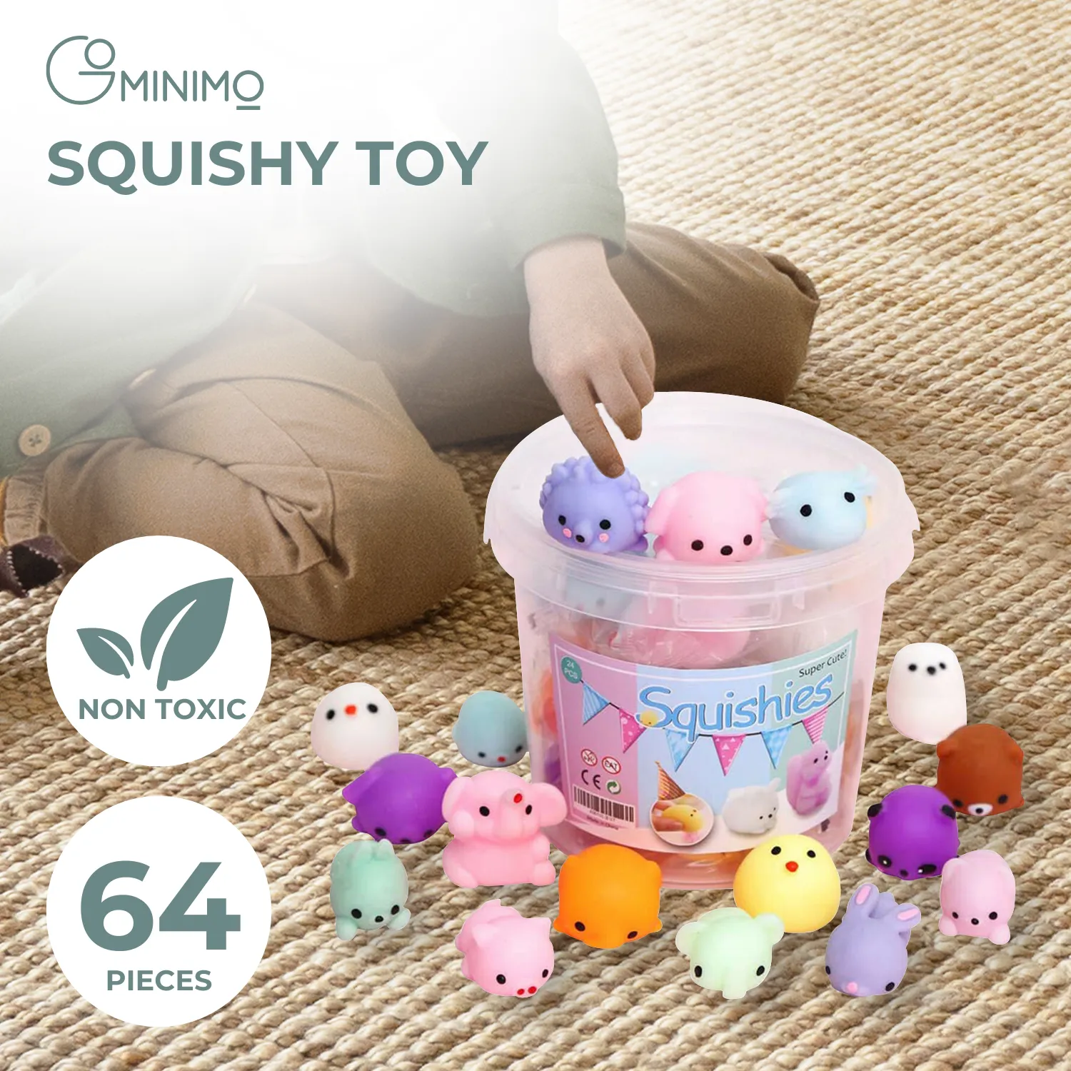 Multicolor Mochi Squishy Toy Set 64pcs with Storage Box - GOMINIMO