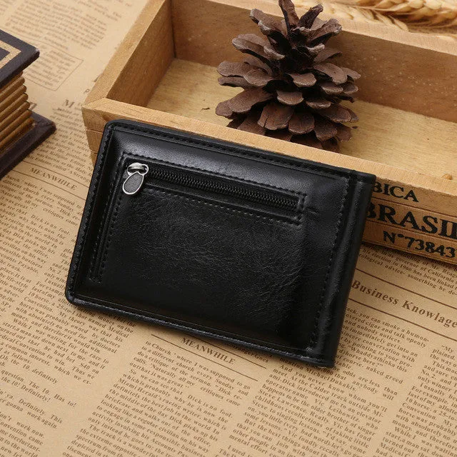 New Classic Fashion Men Dollar Clip Black Coffee Bright Leather 2 Folds Style Money Clips Clamp With Coin Pocket #04