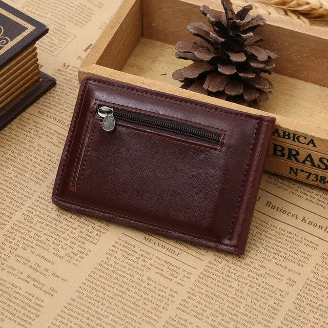 New Classic Fashion Men Dollar Clip Black Coffee Bright Leather 2 Folds Style Money Clips Clamp With Coin Pocket #04