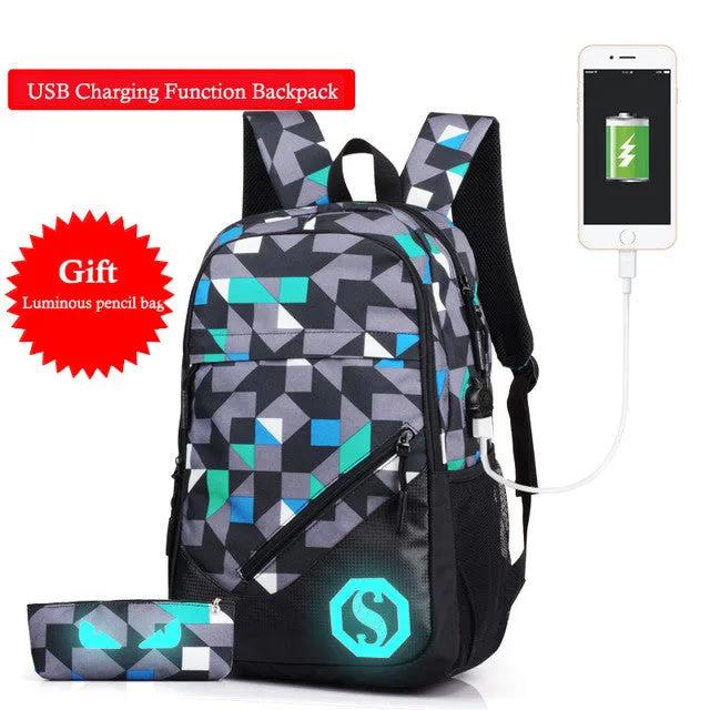 New Design USB Charging Men's Backpacks Male Casual Travel Luminous Mochila Teenagers Women Student School Bags Laptop Backpack