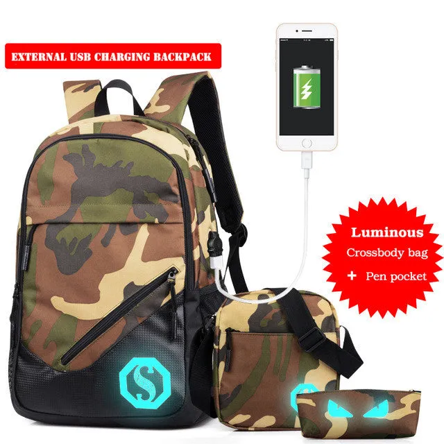 New Design USB Charging Men's Backpacks Male Casual Travel Luminous Mochila Teenagers Women Student School Bags Laptop Backpack