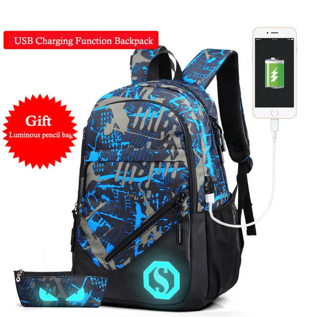 New Design USB Charging Men's Backpacks Male Casual Travel Luminous Mochila Teenagers Women Student School Bags Laptop Backpack