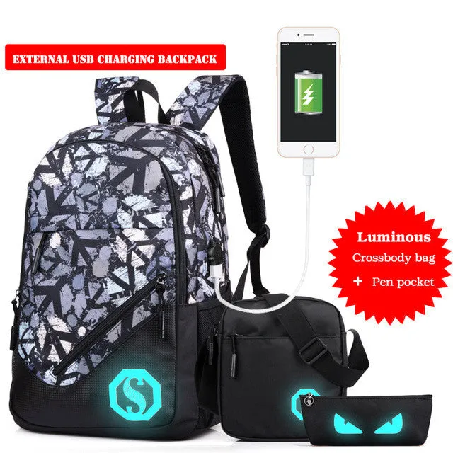 New Design USB Charging Men's Backpacks Male Casual Travel Luminous Mochila Teenagers Women Student School Bags Laptop Backpack