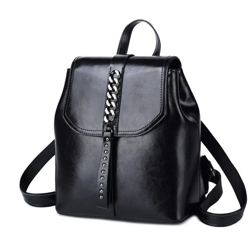 New Oil Wax Cowhide Women Rucksack