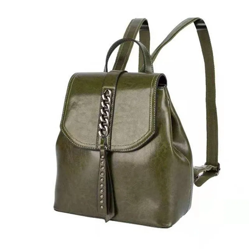 New Oil Wax Cowhide Women Rucksack