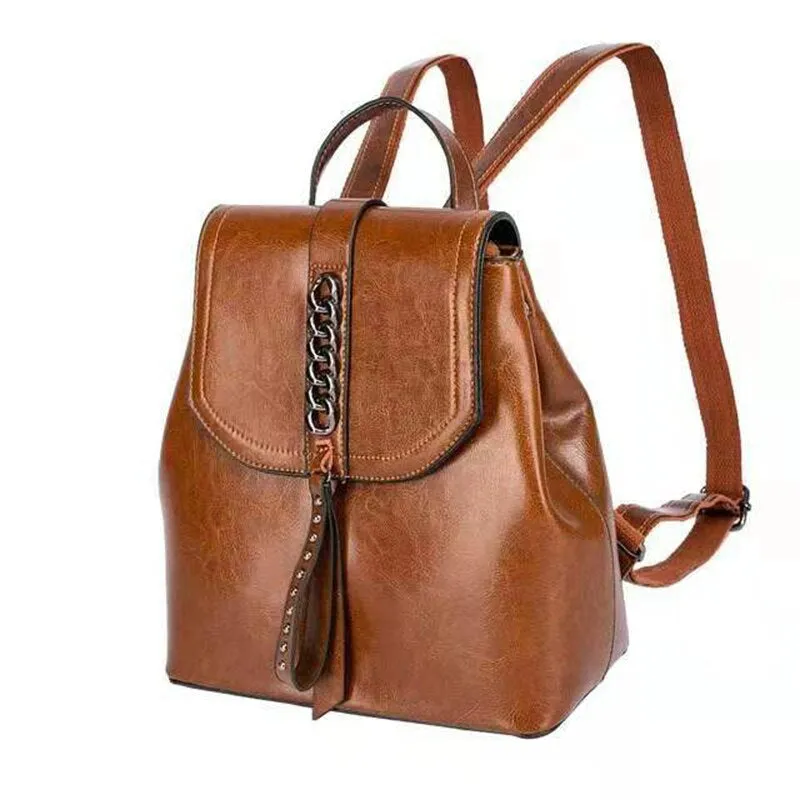 New Oil Wax Cowhide Women Rucksack