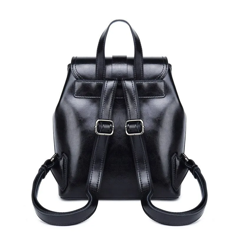 New Oil Wax Cowhide Women Rucksack