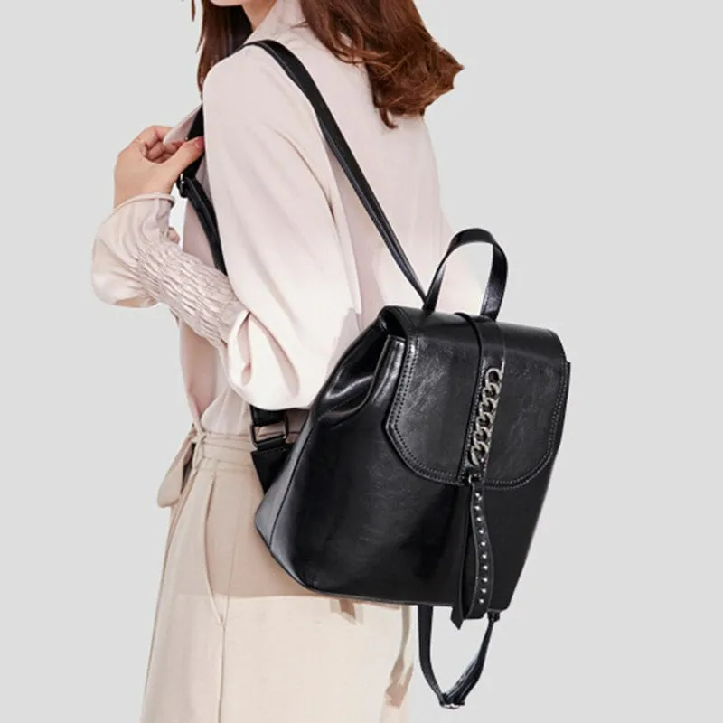 New Oil Wax Cowhide Women Rucksack