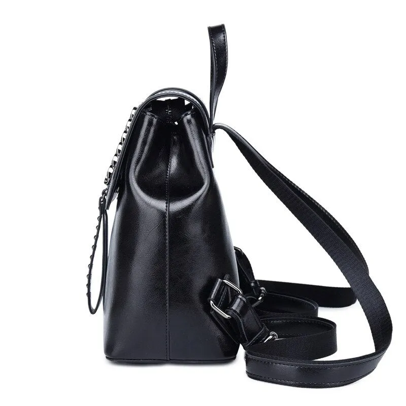 New Oil Wax Cowhide Women Rucksack