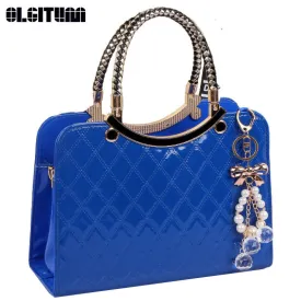 OLGITUM New Fashion Bag Cute Tote 2017 New Popular  Large PU Leather Tote Shoulder Bag Handbag Ladies Messenger chain Plaid F062