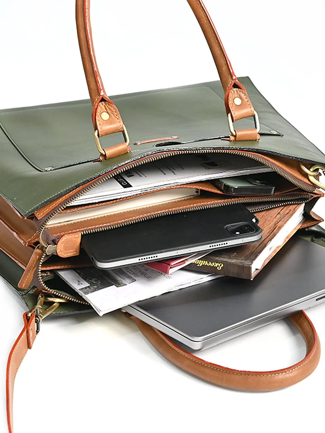 OLIVIA - LEATHER LAPTOP BAG  WITH LEATHER STRAP