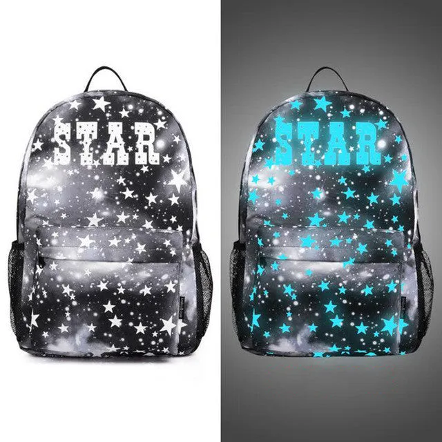 Senkey style Men's Backpack Anime Starry sky Luminous Printing Teenagers Casual Mochila Men Women's Student Cartoon School Bags