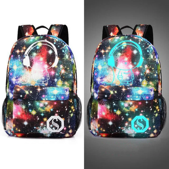 Senkey style Men's Backpack Anime Starry sky Luminous Printing Teenagers Casual Mochila Men Women's Student Cartoon School Bags