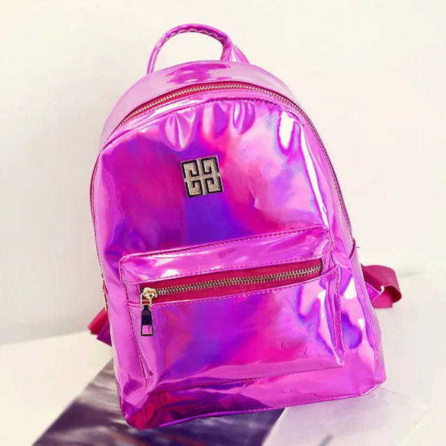 Suutoop Holographic Backpack Women School Daypack For Teenage Girls Hologram Travel Rucksack Small PU Leather Multicolor Mochila