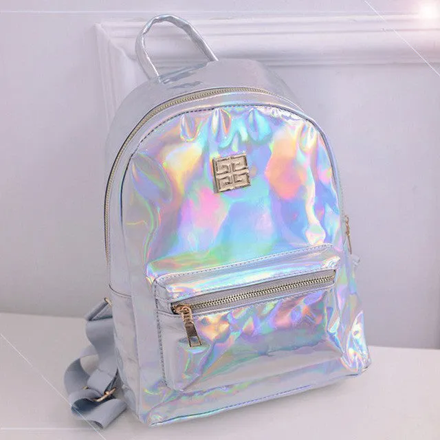 Suutoop Holographic Backpack Women School Daypack For Teenage Girls Hologram Travel Rucksack Small PU Leather Multicolor Mochila