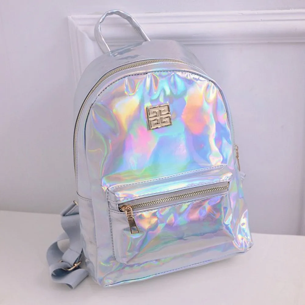 Suutoop Holographic Backpack Women School Daypack For Teenage Girls Hologram Travel Rucksack Small PU Leather Multicolor Mochila