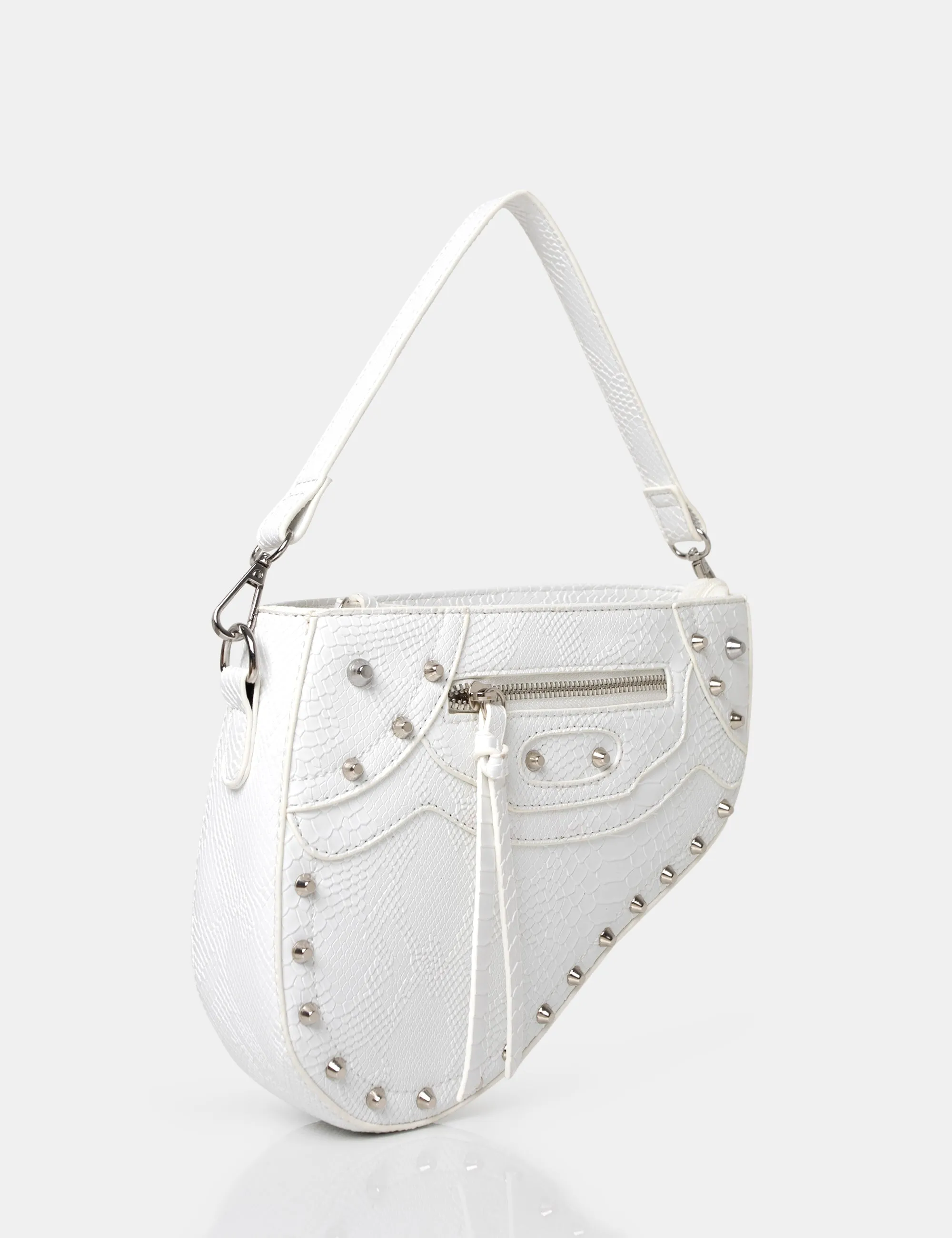 The Fox White Croc Studded Saddle Shoulder Bag