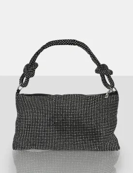 The Ingrid Black Diamante Zip Up Knot Detail Mini Shoulder Bag