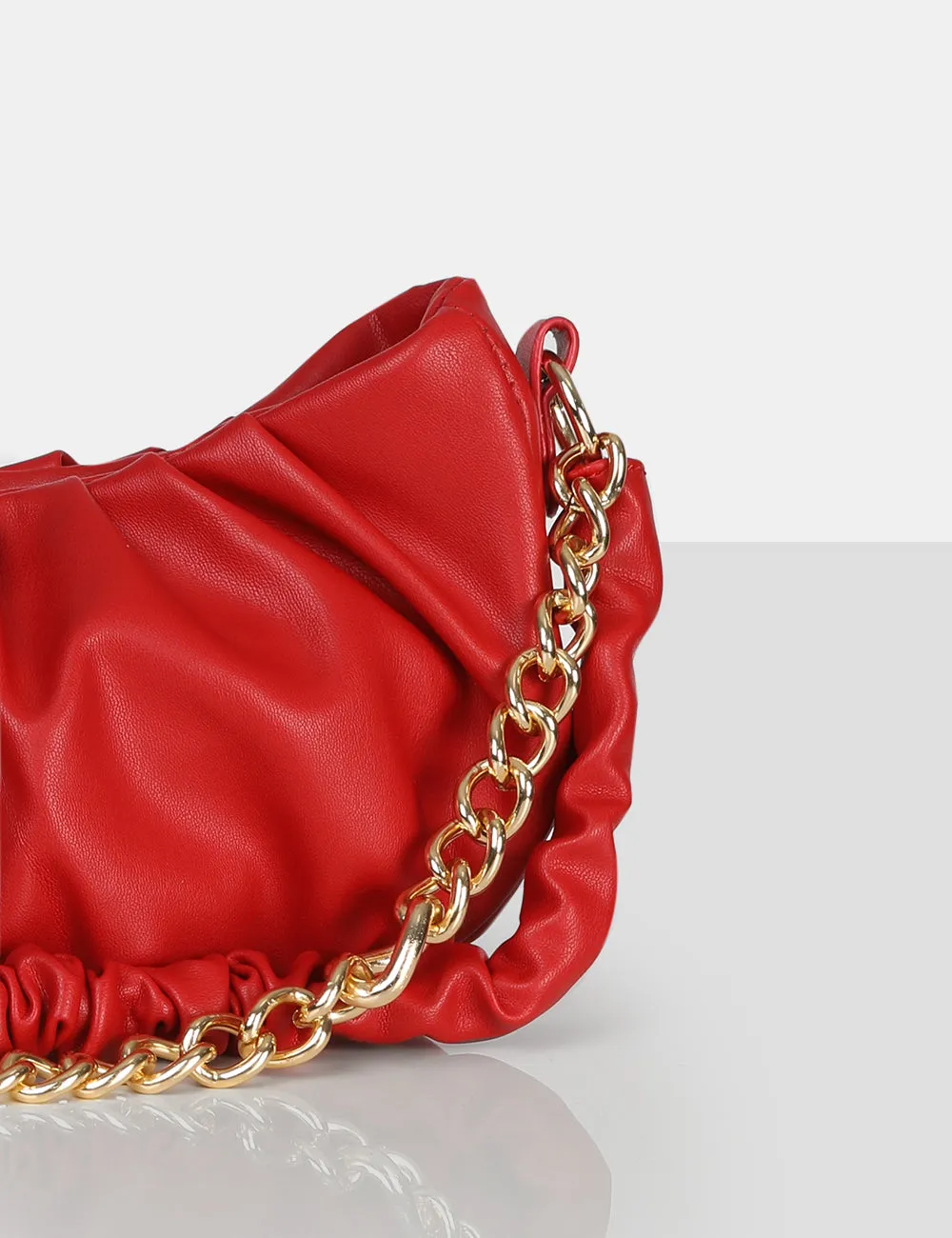 The Livy Red Grain Pu Chain Shoulder Bag